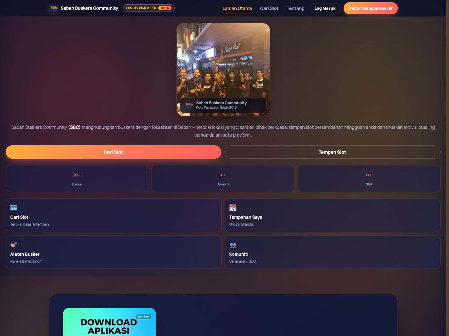 Buskers Apps website homepage