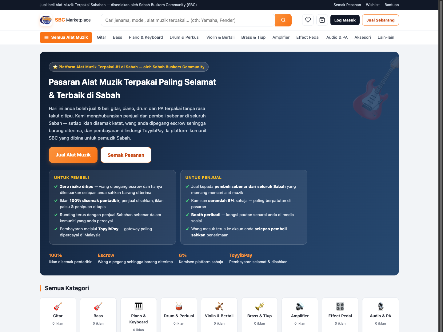Buskers Marketplace website homepage
