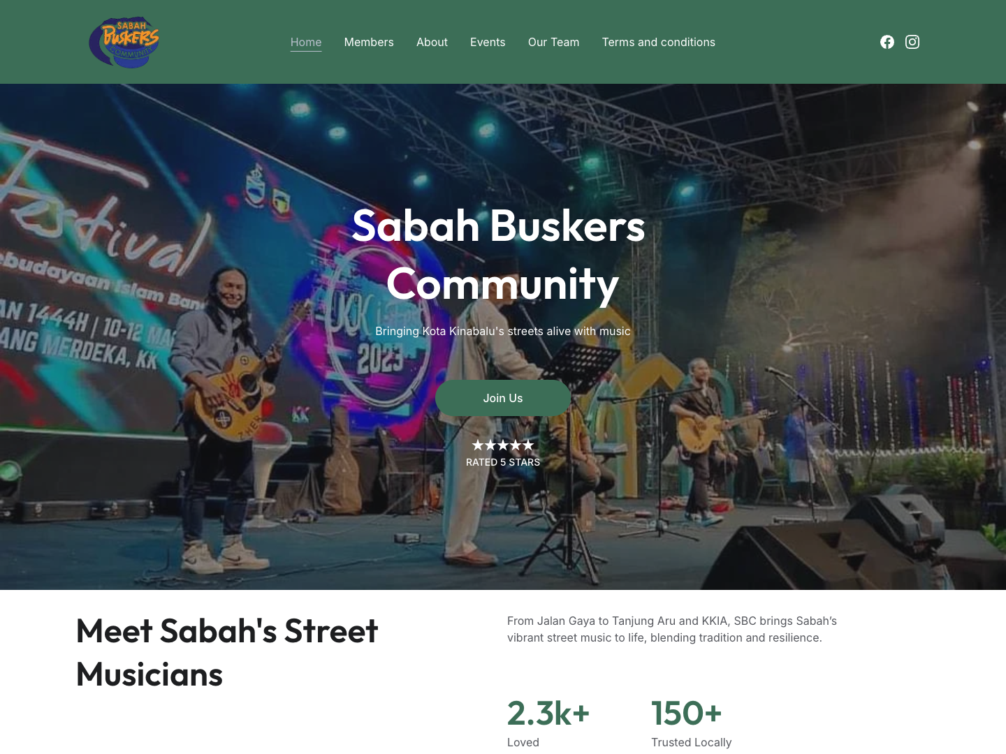 Sabah Buskers website homepage